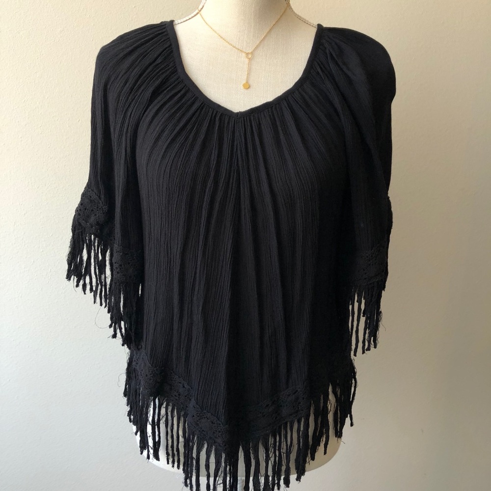 Black Fringe Blouse